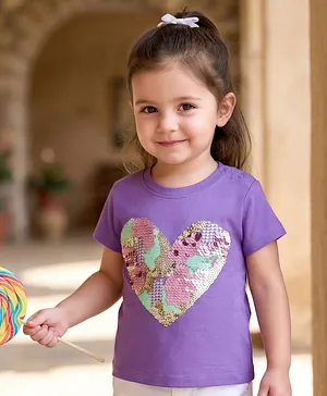Babyhug Cotton Knit Half Sleeves
                              T-Shirt With Sequin Detailing -
                              Multicolor