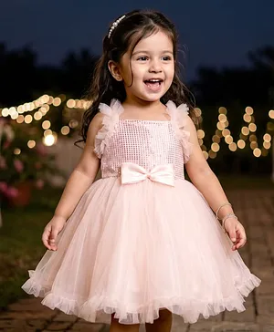 Babyhug Woven Sleeveless 5 Layer
                              Party Dress with Sequin Detailing - Peach
