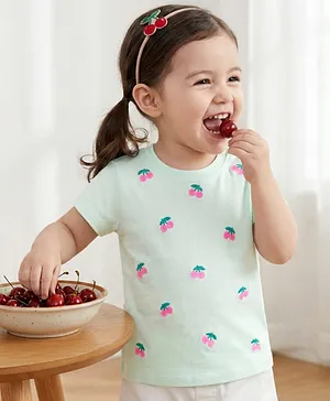 Babyhug 100% Cotton Knit Half Sleeves
                              Floral Embroidered T-Shirt - Multicolour