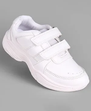 Pine Kids Velcro Closure Solid Colour School Shoes -White