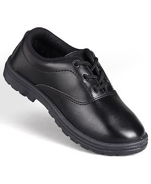 Pine Kids Lace Up Closure Solid Colour School Shoes -Black