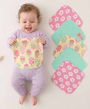 Babyhug Terry Knit Face & Hand Towel With Floral Print Pack Of 6 L 24 x B 24 cm- Multicolour
