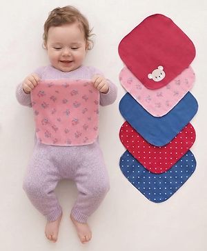 Babyhug Terry Knit Hand & Face Towel With Polka Dot Print Pack Of 6 L 24 x B 24 cm - Multicolour