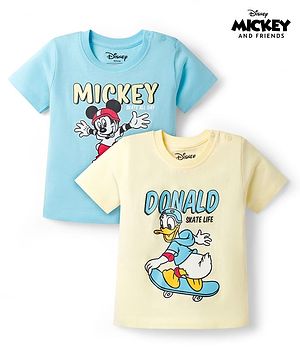 Babyhug Disney 100% Cotton Knit Half Sleeves T-Shirts With Mickey & Friends Graphic Pack of 2 - Multicolour