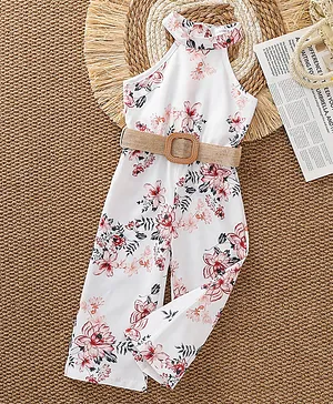 Mark & Mia Sleeveless Jumpsuit
                              with Belt & Floral Print - White