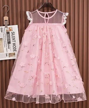 Mark & Mia Sleeveless Floral
                              Embroidered Party Wear Frock - Pink