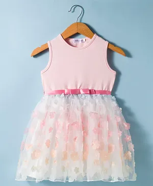Mark & Mia Cotton Sleeveless
                              Floral Applique Party Wear Frock - Pink
