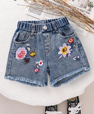 Mark & Mia Denim Floral
                              Embroidered Washed Shorts - Blue