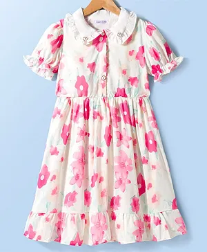 Mark & Mia Half Puffed
                                  Sleeves Floral Printed Frock - Pink