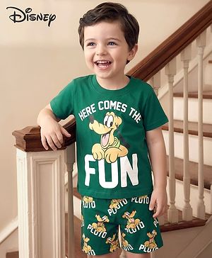 Babyhug Disney Single Jersey Knit Half Sleeves T-Shirt & Shorts Night Suit With Pluto Graphics - Green