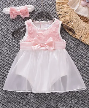 Mark & Mia Sleeveless Frock Style
                              Onesie with Headband Bow & Floral
                              Applique - Pink