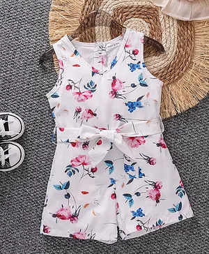 Mark & Mia Cotton Sleeveless
                              Floral Printed Jumpsuit - White