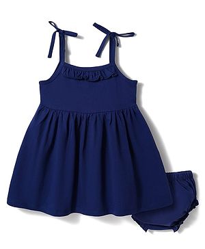 Babyhug Single Jersey Knit Frocks with Bloomer/Shorts Tie-Up Shoulder Straps Navy New Born