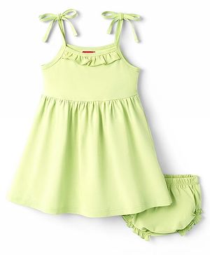Babyhug Single Jersey Knit Sleeveless Tie-Knot Frock & Bloomer - Green