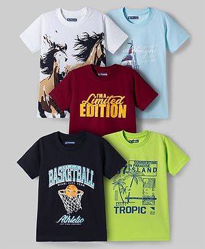 Pine Kids Cotton Knit T-Shirts Graphic Print Round Neck Half Sleeves Multi Colors 4-5 Years