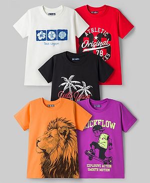 Pine Kids Cotton Knit T-Shirts Half Sleeves Round Neck Graphic Print Multi Colors 5-6 Years