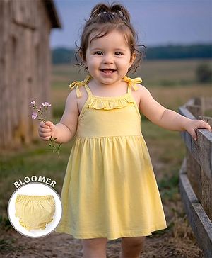 Babyhug Single Jersey Knit Sleeveless Solid Frock With Bloomer - Yellow