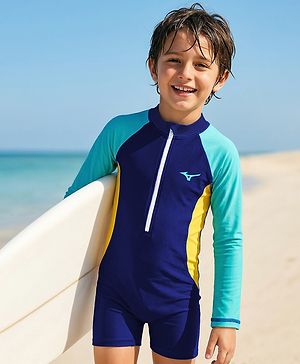 Pine Active Raglan Full Sleeves Legged Swimsuit - Navy Blue