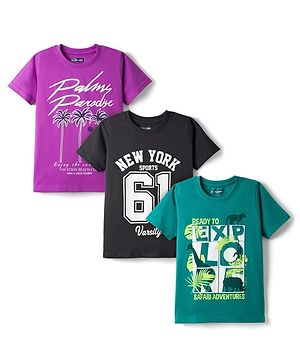 Pine Kids Cotton Knit Half Sleeves T-Shirts with Text Graphic Pack of 3 - Multicolor