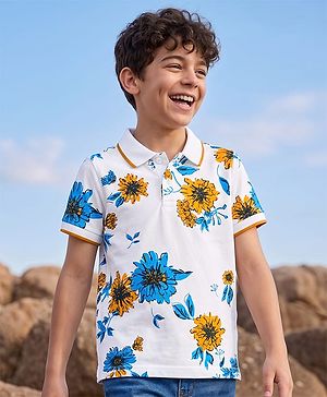 Pine Kids Cotton Knit T-Shirts Floral Print Polo Neck Snow White 4-5 Years