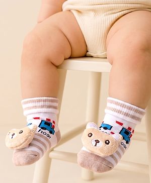 Cute Walk by Babyhug Sock Shoes With Vehicle Design & Animal Applique - Multicolour