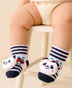 Cute Walk by Babyhug Sock Shoes With Stripes & Panda Applique - Multicolour