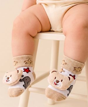 Cute Walk by Babyhug Sock Shoes With Animal Applique & Star Design - Multicolour