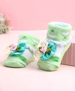 Cute Walk by Babyhug Socks Shoes With Floral Applique - Multicolor