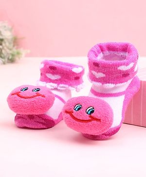 Cute Walk by Babyhug Socks Shoes With Smiley Applique - Multicolor