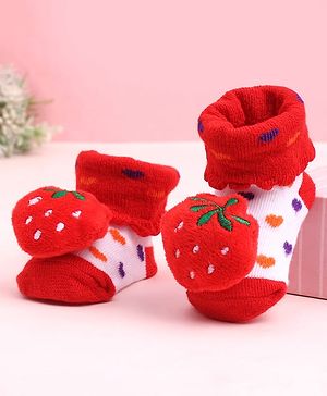 Cute Walk by Babyhug Socks Shoes With Strawberry Applique - Multicolor