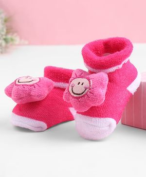 Cute Walk by Babyhug Sock Shoes With Floral Applique - Multicolour