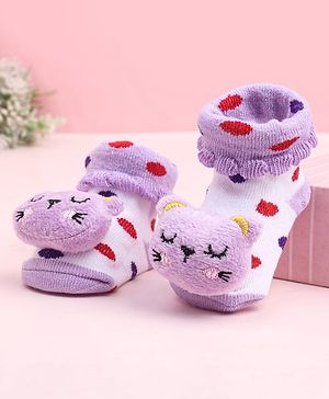 Cute Walk by Babyhug Socks Shoes With Kitty Applique - Multicolor
