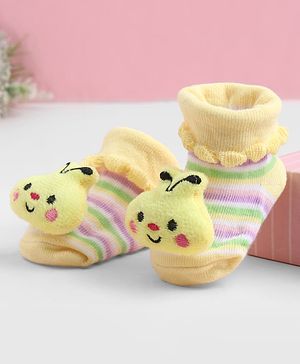 Cute Walk by Babyhug Sock Shoes With Bee Applique & Stripes Design - Multicolour