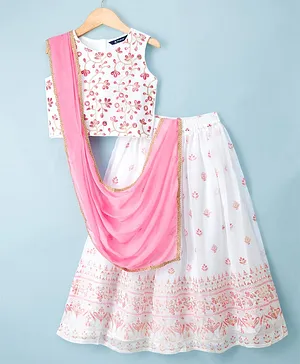 Pine Kids Woven Sleeveless Floral
                              & Sequin Embroidered Choli Lehenga Set
                              with Dupatta - White