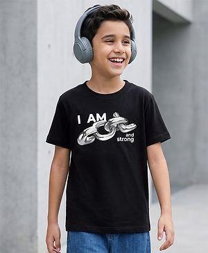 Pine Kids Cotton Knit T-Shirt Round Neck Half Sleeves Graphic Jet Jet Black 4-5 Years