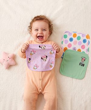Babyhug Disney Hand & Face Towel with Minnie & Friends Graphic L 33  X B 33 cm Pack of 3 - Pink White & Sea Green