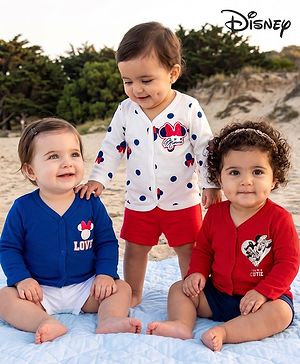 Babyhug Disney 100% Cotton Knit  Full Sleeves Front Open Jhablas With Minnie Mouse Graphic Pack of 3 - Multicolour