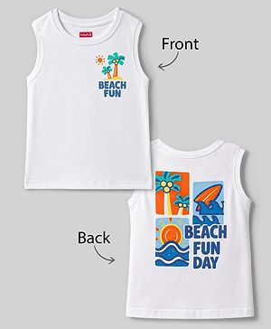 Babyhug Cotton Knit Sleeveless Tank T-Shirt With Front & Back Beach Theme Print - Multicolor