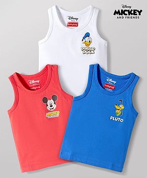 Babyhug Disney Single Jersey Knit Sleeveless Vests With Mickey Mouse And Friends Print Pack of 3 - Multicolor