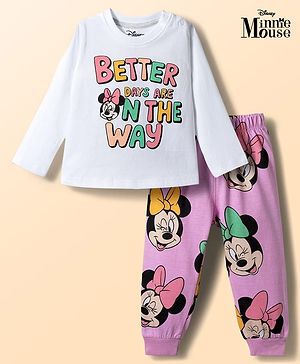 Babyhug Disney Single Jersey Knit Full Sleeves T-Shirt & Pyjama Night-Suit With Minnie Mouse Graphics - Multicolor