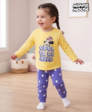 Babyhug Disney Single Jersey Knit Full Sleeves T-Shirt & Pyjama Night Suit with Minnie Mouse Graphics - Multicolor