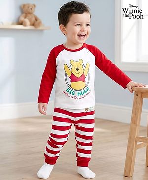 Babyhug Disney 100% Cotton Knit Raglan Full Sleeves T-Shirt & Pyjama Night Suit With Winnie the Pooh Graphic - Multicolour