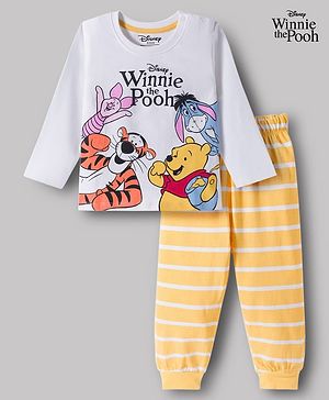 Babyhug Disney Single Jersey Knit Full Sleeves T-Shirt & Pajama Night Suit with Winnie & Friends Graphic & Stripes - Multicolor