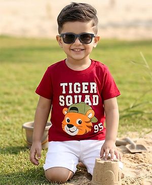 Babyhug Cotton Knit Half Sleeves T-Shirt With Tiger Print - Multicolor
