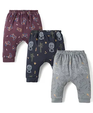 Zero Interlock Knit Full Length
                              Animal Printed Diaper Leggings Pack of 3 -
                              Grey, Navy & Maroon