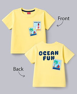 Babyhug Cotton Knit Half Sleeves Oversized Front & Back Beach Theme Print T-Shirt - Yellow