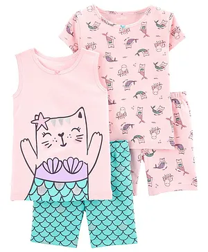 Carter's 4-Piece Cat Mermaid Snug Fit Cotton PJs - Pink Sea Green