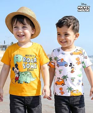 Babyhug Disney 100% Cotton Half Sleeves T-Shirts With Mickey Mouse & Friends Graphic Pack of 2 - Multicolour