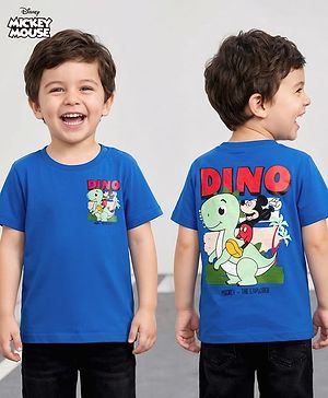 Babyhug Disney 100% Cotton Knit Half Sleeves T-Shirt With Front & Back Mickey & Dino Graphic - Blue