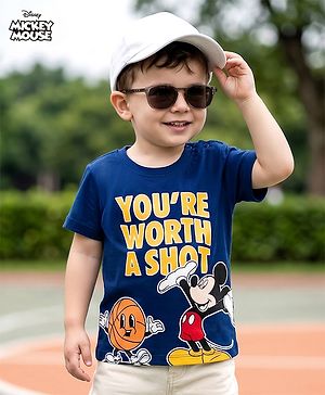 Babyhug Disney 100% Cotton Knit Half Sleeves T-Shirt With Mickey Mouse Graphic - Navy Blue